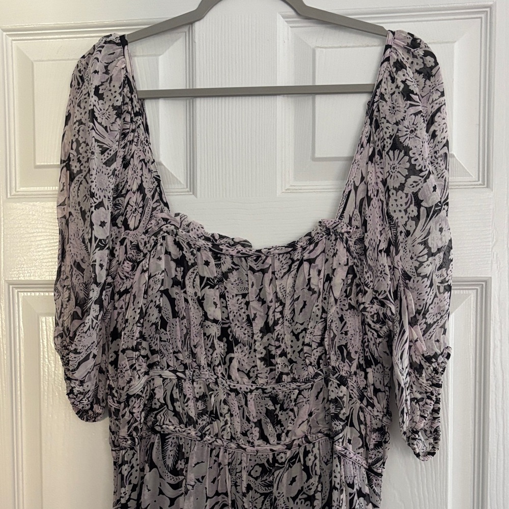 Anthropologie Black and Lavender Midi Dress